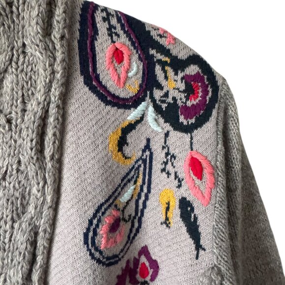 Sleeping On Snow Sm Folklore Embroidered Cardigan Sweater Grey Open Front Boho - Picture 12 of 16